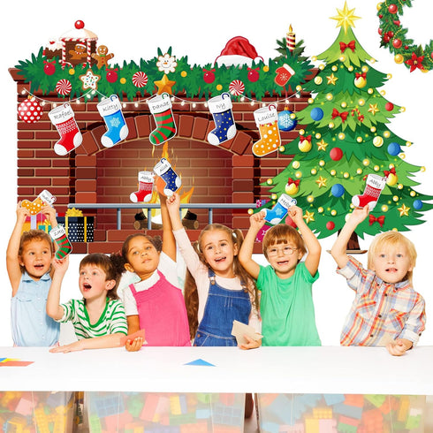 Christmas Bulletin Board Set, Tree Fireplace Decorations, XMAS Holiday Cutouts for Classroom Bulletin Boards