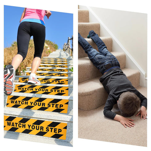 Boao 2 Pcs Watch Your Step Floor Decals, 6 x 24 Inch Warning Sticker, Adhesive Anti-Slip Tape for Workplace Safety,