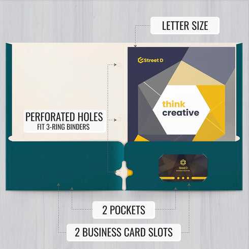 Better Office Products Two Pocket Portfolio Folders, 50-Pack, Teal, Letter Size Paper Folders