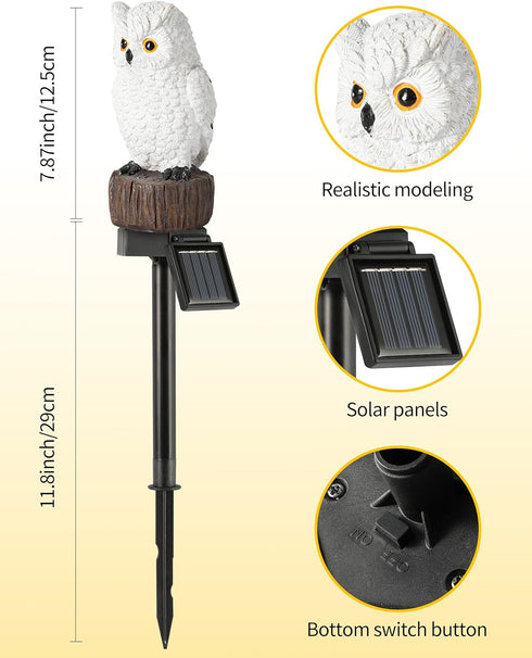 Owl Solar Decorative Garden Stake Lighting, Cute Animal Waterproof Figurine Lights Ornament for Pathway, Patio, Lawn