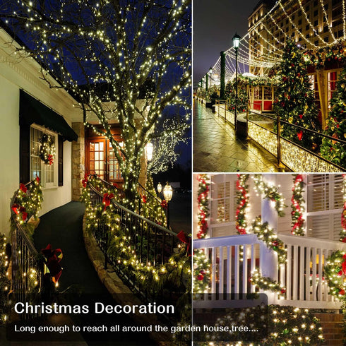 800LED 330FT 8 Christmas Lights Outdoor, Warm White String Lights, Mode Plug in Waterproof Decor Twinkle Lights