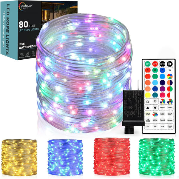 Outdoor String Lights, Rope Lights with Remote, Waterproof String Lights Outdoor Fairy