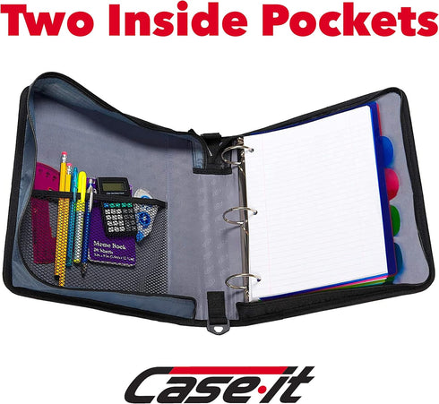 Case-It The Classic Zipper Binder - 2 Inch O-Rings - Multiple Pockets - 800 Sheet Capacity - Comes with Shoulder Strap - Midnight Blue D-251 by Case it