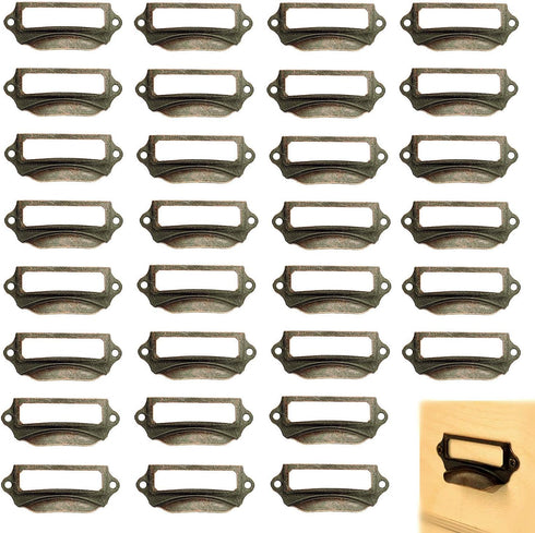 Office Library File Drawer Tag Frame Label Holder - 30Pcs Pull Handle (Brass)