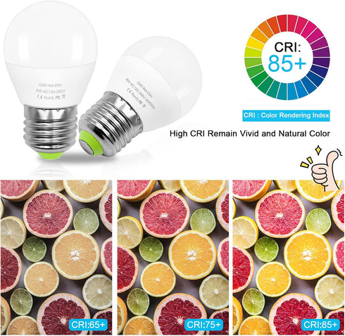 6W E26 Small Globe LED Bulb 60W Equivalent G45/A15 E26 Standard Screw Base 120V-265V Frosted Daylight White, 2 Pack