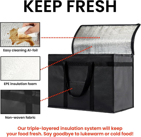 (2 Pack, NZ home Insulated Bags for Food Delivery (XL Plus) Grocery Shopping Cooler Bag, Pizza Delivery, Hot & Cold