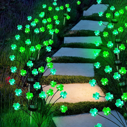 8 1 2 St. Patrick's Day Shamrock Pathway Lights, in Lucky Clover Light with Lighting Modes, Green Firefly Outdoor Decor