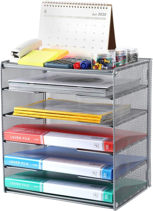 Samstar Metal Desk File Organizer, 5 Tier Shelf and Sorter, Silver