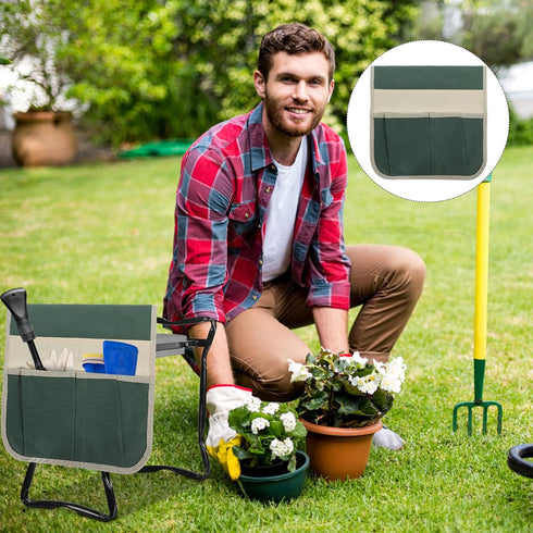 Garden Kneeler Seat Tool Bag with Striped Pattern Multifunctional Kneeling Bench Pouch for Gardening Tools Storage