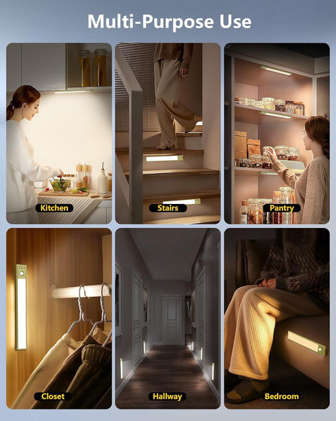 OTWKAY 10.5inch 3 2 Pack Dimmable Counter Closet Under Cabinet Lighting with Color Temps, Rechargeable Motion Sensor