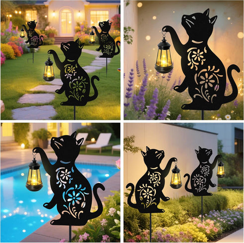 Solar Cat Hanging Lantern Outdoor, Black Cat Solar Lights, Cat Lover Gifts for Women Mom Grandma Birthday,Mother's