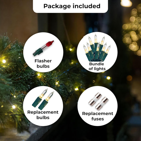 100 26.9 Christmas LED Lights Warm White String Lights for Indoor and Outdoor Decorative Use, Holiday and Tree Decor