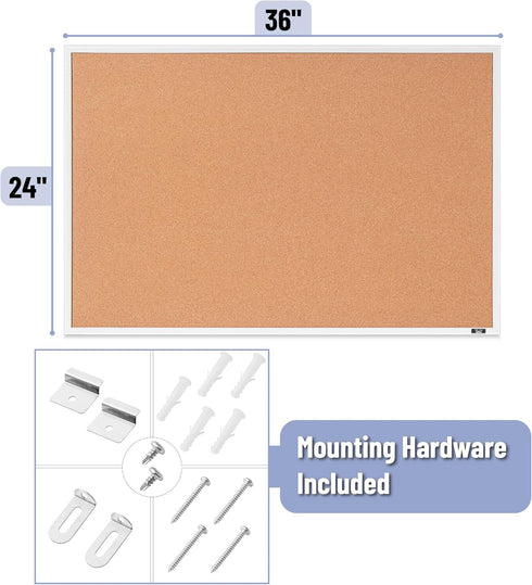 Mr. Pen Cork Board, 24”x36” - White Frame Bulletin Board for Office, Wall, Push Pin Board