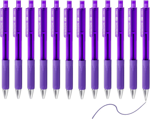 Writon Retractable Ballpoint Pens, 12 Pack, Triangle Grip and Barrel, 1.0mm Medium Point, Purple Ink