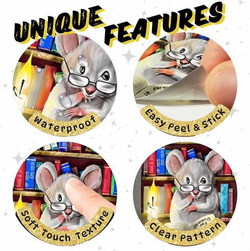 Mouse Reading Book Wall Decor Sticker Decal - Kids Room, Classroom, Home, Adorable Librarian Mouse Design