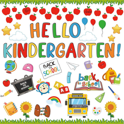 Hello Kindergarten Bulletin Board Decorations, 76Pcs Back to School Classroom Decor for First Day of School