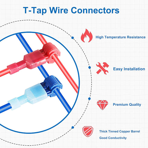 240PCS 22-10, (3 T-Tap Wire Connectors, AWG Self-Stripping Quick Splice Electrical Wire Terminals, Color Coded