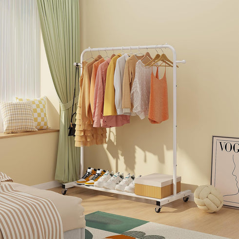 Closet, Sywhitta Clothing Rack on Wheels with Storage Shelf & Sturdy Metal Frame, Retail Clothing Rack for Hanging