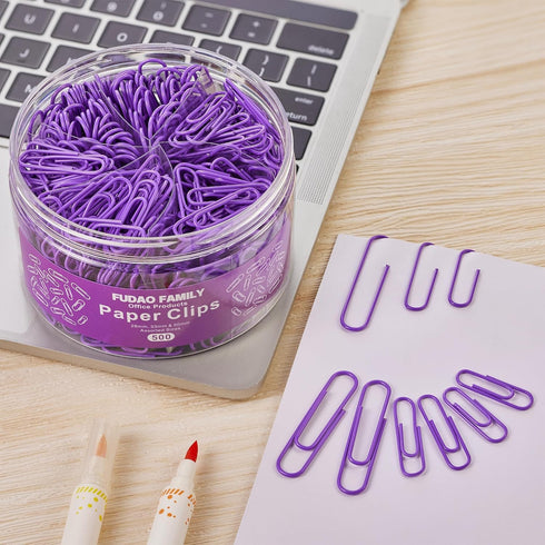 Purple 500pcs Assorted Sizes Paper Clips, Vinyl Coated for Office, School