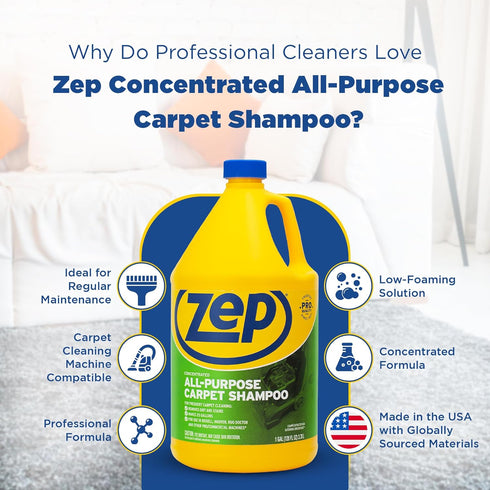 1 2) ZUCEC128 Zep All-Purpose Carpet Shampoo Concentrate Cleaner - Gallon (Case of - Professional Formula Removes Dirt