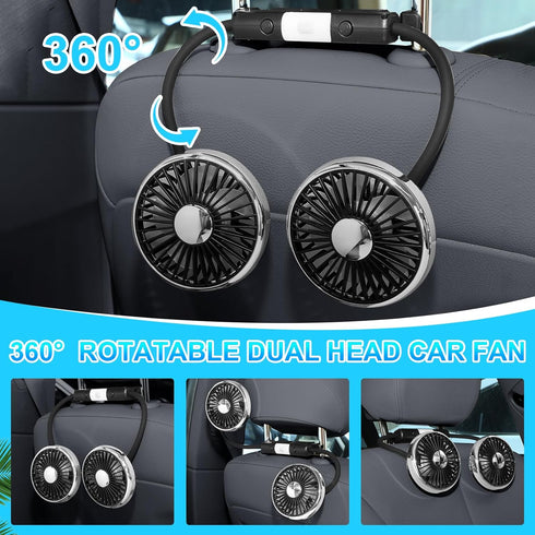 2 360 DaisyInner Pcs Car Fan for Backseat Dual Backseat Cooling Degree Rotatable Seat Fans with LED Light USB Car Rear