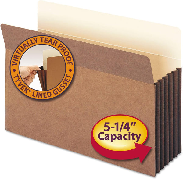 Smead File Pocket, Legal Size, Straight-Cut Tab, 5-1/4" Expansion, Redrope, 10 per Box (74274)