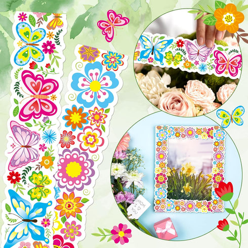 Spring Bulletin Board Die-Cut Flowers - 78.7ft Butterfly Border Trim for Classroom Decorations and Wall Decals