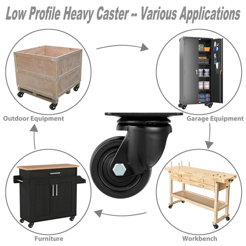 Finnhomy 3 Inch Caster Wheels Set of 4, Heavy Duty Low Profile Plate Swivel Casters, Black