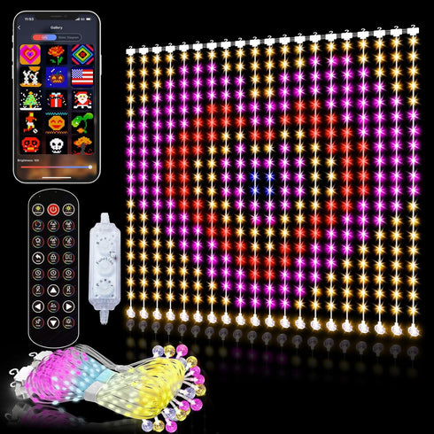 Smart Animated Curtain String Lights Remote APP Control 6.6 x 6.6Ft 400LED