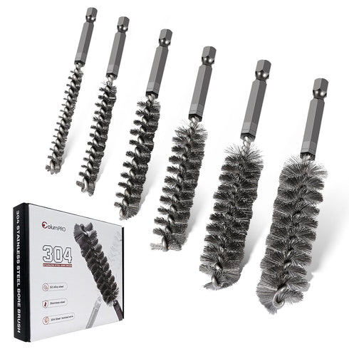 6PCS 304 Stainless Steel Bore Brush, Twisted Wire Drill Brush, 1/4 Inch Hex Shank S2 Steel Handle for Plumbing Tools