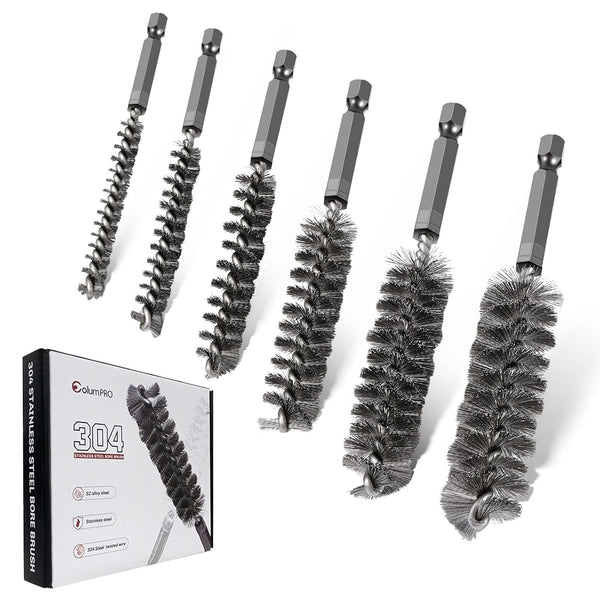 6PCS 304 Stainless Steel Bore Brush, Twisted Wire Drill Brush, 1/4 Inch Hex Shank S2 Steel Handle for Plumbing Tools