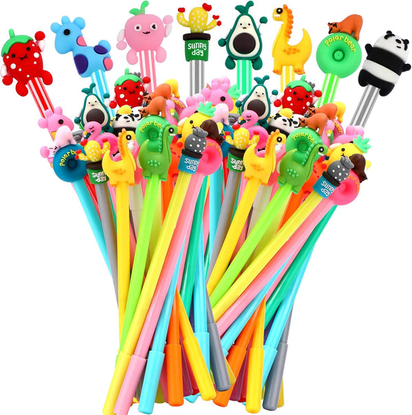 SANNIX 50 Pieces Cartoon Cute Gel Pens, Assorted Black Ink Pens for Kids & Students Gift Supplies
