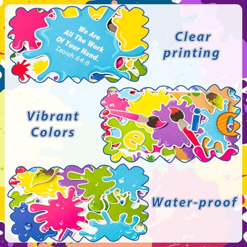 WATINC 131Pcs Back to School God Paint Splatter Cutouts, Colorful Art Bulletin Board Decoration Set