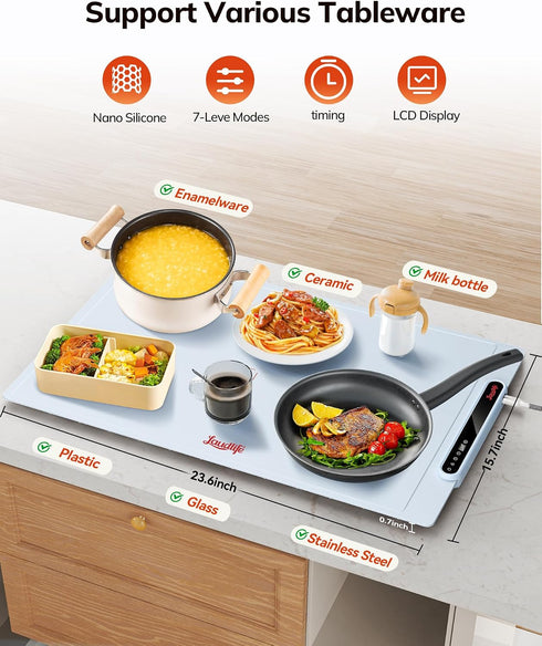 7 Countertop,Buffet Laudlife Electric Warming Mat for Food, Roll-Up Silicone Heating Pad with Adjustable Tempmaster