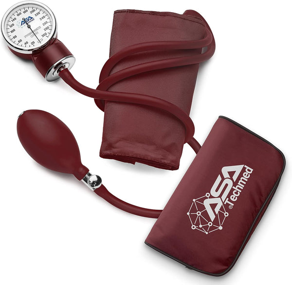ASA TECHMED Manual Blood Pressure Monitor - Aneroid Sphygmomanometer Cuff for Nurses (Maroon) Standard