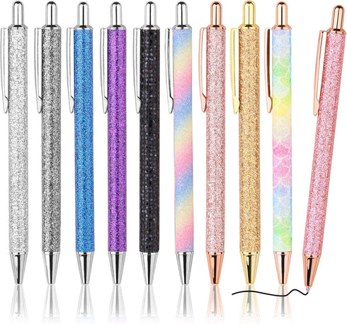 WY WENYUAN 10 Pcs Ballpoint Pens, Comfortable Writing Metal Retractable Journaling Pens, Black Ink Medium Point