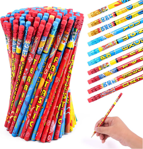 Kolewo4ever Inspirational Pencils, 100 Pieces with 10 Designs, Words of Encouragement for School Office