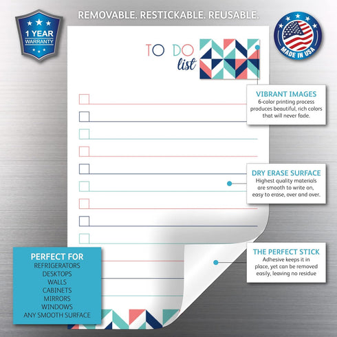 Dry Erase To Do List Vinyl Whiteboard Sticker Decal by Glassboard Studio, Removable & Reusable - 6 x 9 inches