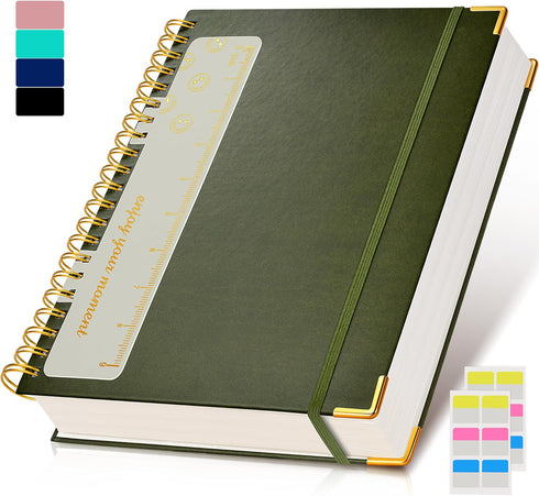 Spiral Notebook Journal 8.5” x 11”, 300 Pages Hardcover Leather Lined for Women Men, Olive Green