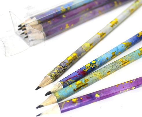 Channie's No. 2 HB 4 Gold Leaf Pencils Set of 12 - Fun Wooden Pencils with Colorful Abstract Patterns
