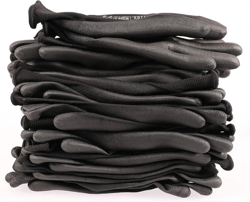 DULFINE Ultra-Thin PU Coated Work Gloves, 12 Pairs, Excellent Grip, Black Polyurethane Coated Safety Gloves (Medium)