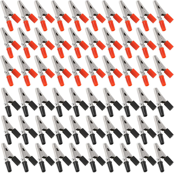 Glarks 60Pcs 53MM Insulated Alligator Clip Clamp Assortment Kit - Red Black Electrical Test Clamps for Testing