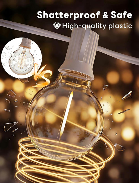 25Ft 27 Bulbs(2 Abeja LED Outdoor String Light, Patio Globe String Lights with Shatterproof LED Clear Spare), Hanging