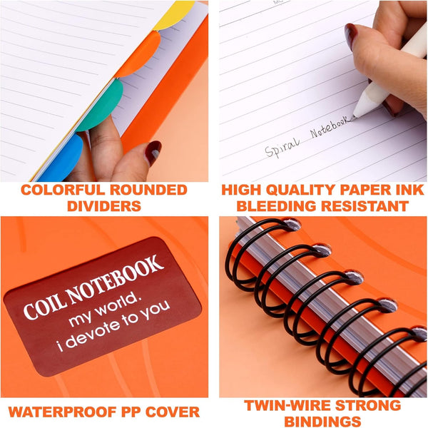 Yoment Spiral Notebook – 8.5'' x 11'', Wide Ruled, 5 Subject with Dividers, 240 Pages, Orange, Back to School Gifts