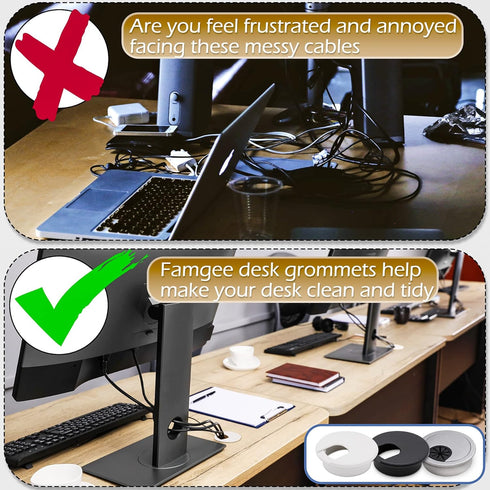 12 Pack 2 Inch Desk Grommet Kit, Wire Cable Hole Cover Organizer for Office Cord Management (Silver)