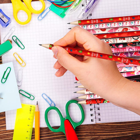 Valentine's Day Pencils for Kids, 60 Pcs Red Heart Pencils with Erasers for Goodie Bags and Rewards