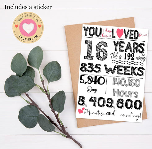TRIDECOR 16th 16 5x7 Birthday Card Funny Sweet Birthday Decorations & Gifts, Folded Card with Envelope & Sticker, Blank
