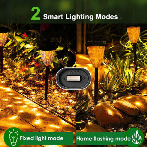 2 Pack IP65 Dynamic Solar Pathway Flickering Flame Outdoor Yard LED Lawn Lights - Waterproof, Weatherproof Garden Decor