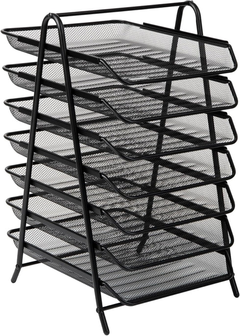 Mind Reader 7-Tier Paper Tray, Desktop Organizer for File Storage, Metal Mesh, 11.75" L x 13.75" W x 18" H, Black