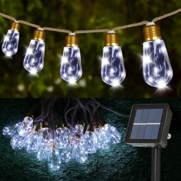Solar Outdoor String Lights 24Ft Vintage Hemp Rope Solar Lights with 20